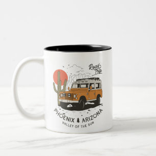 Vintage Phoenix AZ Desert Cactus Sunset Road Trip Two-Tone Coffee Mug