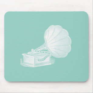 Vintage Phonograph Sea Green White Gramophone Cool Mouse Mat
