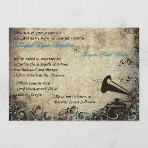 Vintage Phonograph Wedding Invitation Light Blue