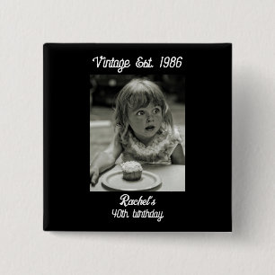 Vintage Photo Birthday Black & White Button