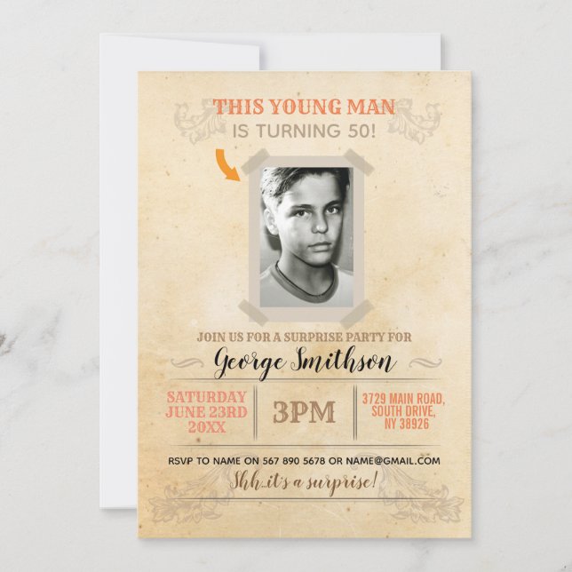 Vintage Photo Birthday Style Surprise Invitations (Front)
