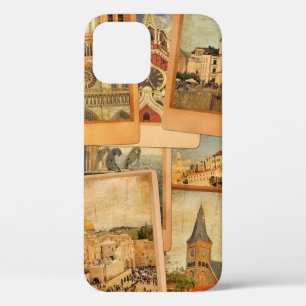 Vintage photo cards collage. European, Middle East iPhone 12 Case
