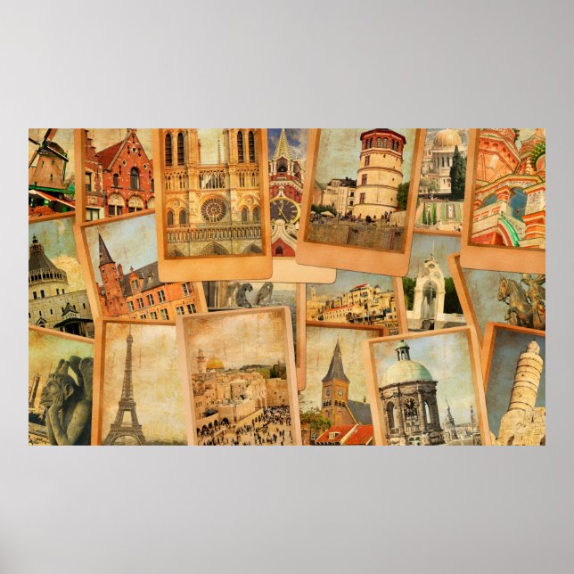 Vintage photo cards collage. European, Middle East Poster (Front)