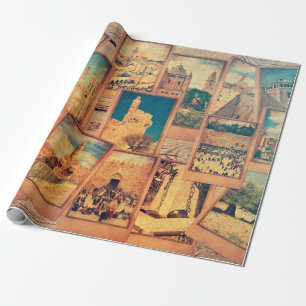 Vintage photo cards on the old wood background. Re Wrapping Paper