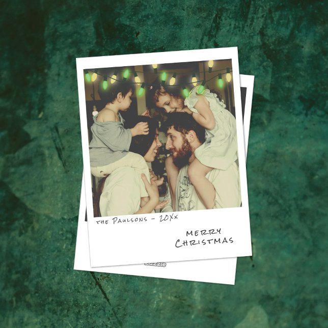 Vintage Photo Christmas Card Green & Yellow Lights (Creator Uploaded)