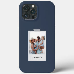 Vintage photo collage typography modern navy blue iPhone 13 pro max case