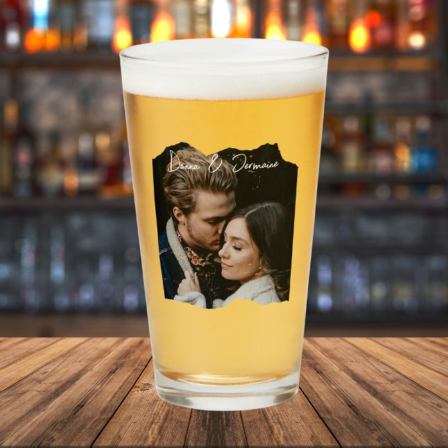 Vintage Photo Couple Customised Gift Beer  Glass (Creator Uploaded)