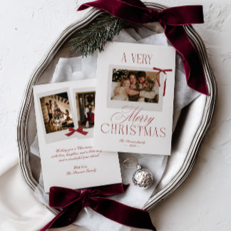 Vintage Photo Frame Red Christmas 3 Photo Holiday Card
