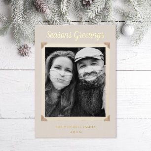 Vintage Photo Frame Retro Greeting Gold Foil Holiday Card