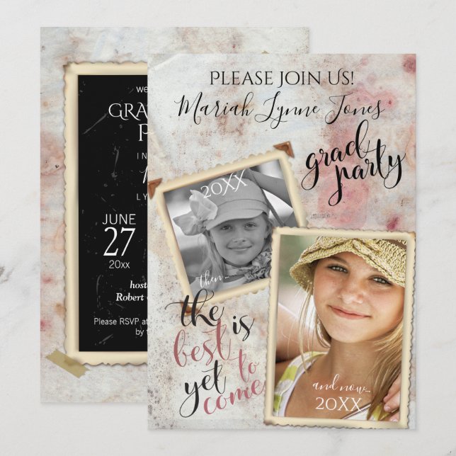 Vintage PHOTO Frames Then and Now Graduation Invitation (Front/Back)