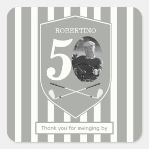 Vintage Photo Golfer Grey White 50th Birthday Square Sticker