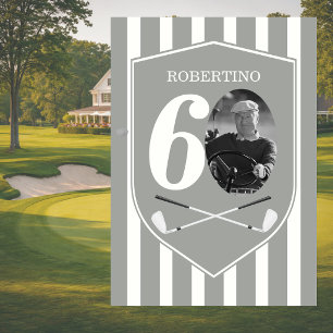 Vintage Photo Golfer Grey White 60th Birthday Invitation
