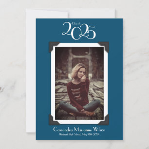 Vintage Photo Graduation Announcement Navy Blue