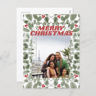 Vintage Photo Merry Christmas Greenery Postcard