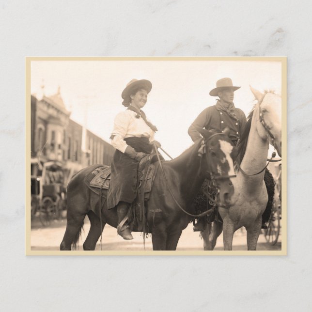 Vintage photo of cowgirl and cowboy 1908 postcard (Front)