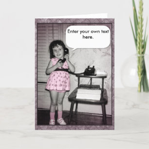Vintage Photo of Girl on Phone Custom Text Card