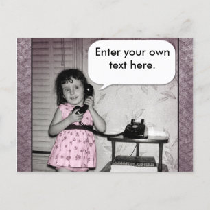 Vintage Photo of Girl on Phone Custom Text Postcard