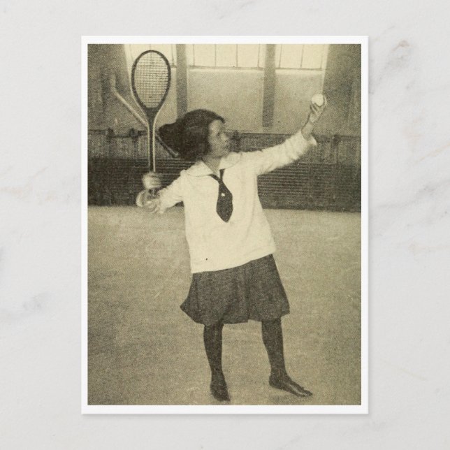 Vintage photo of girl playing tennis postcard (Front)