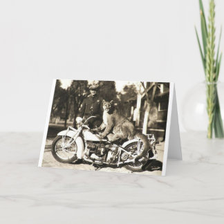 vintage photo of police officer on motorcycle puma card