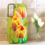 Vintage Photo Orange Tulip FlowersTemplate Text Samsung Galaxy Case<br><div class="desc">This design features a close-up floral vintage photo of yellow edged orange tulips with. Personalise the template field,  remove the text or edit using the design tool to select a font style,  size,  and colour you prefer.</div>