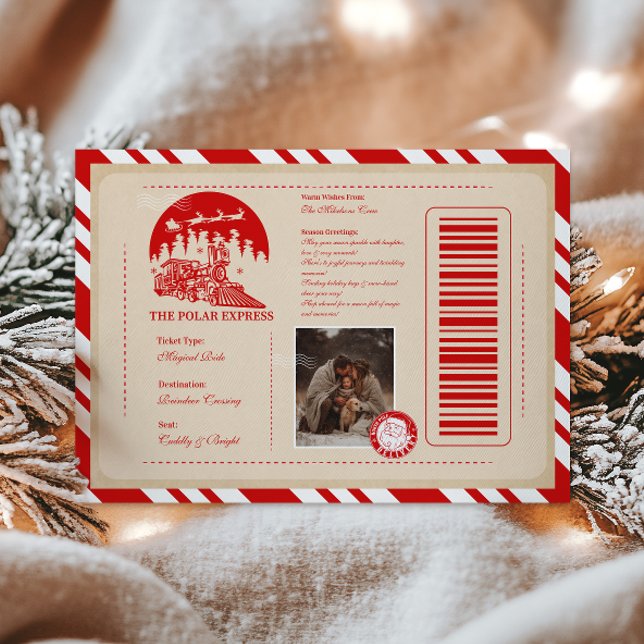 Vintage Photo Polar Express Christmas Ticket Holiday Card (Creator Uploaded)