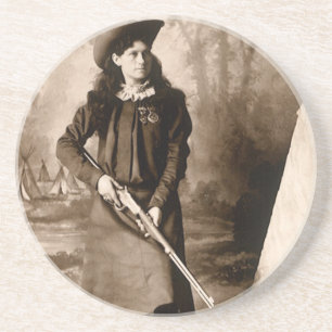 Vintage Photo Portrait, Miss Annie Oakley and Gun Coaster