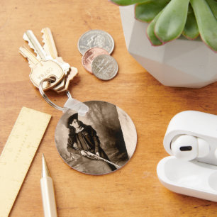 Vintage Photo Portrait, Miss Annie Oakley and Gun Key Ring