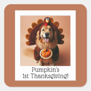 Vintage Photo Print 1st Thanksgiving Baby or Pet Square Sticker