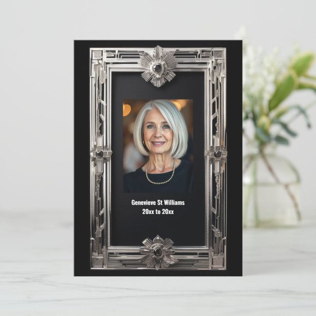 Vintage photo retirement farewell silver black  invitation (Standing Front)