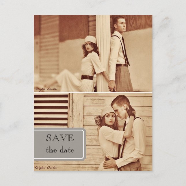 vintage photo save the date postcard (Front)