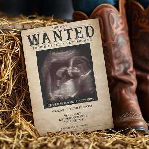Vintage Photo Wanted Poster Baby Shower Invitation
