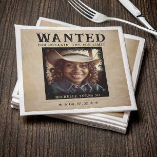 Vintage Photo Wanted Poster Birthday Napkin