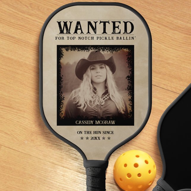 Vintage Photo Wanted Poster Funny Pickleball Paddle (Vintage Photo Wanted Poster Funny Pickleball Paddle)
