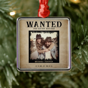 Vintage Photo Wanted Poster Wedding Christmas Metal Tree Decoration