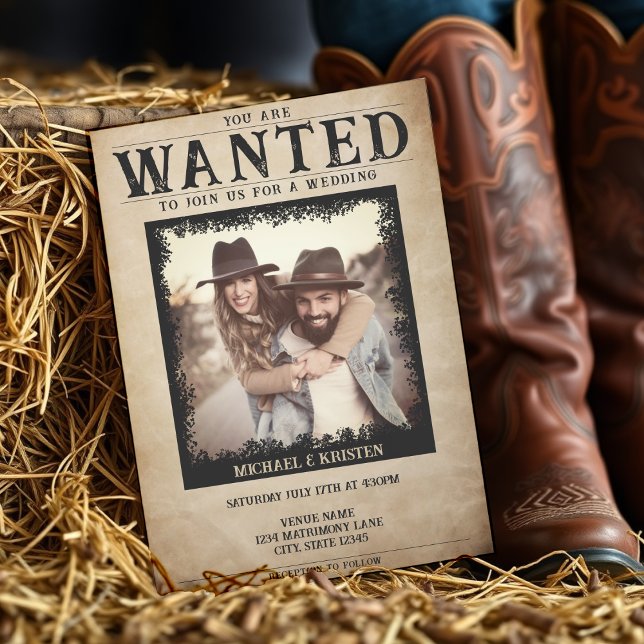 Vintage Photo Wanted Poster Wedding Invitation (Creator Uploaded)