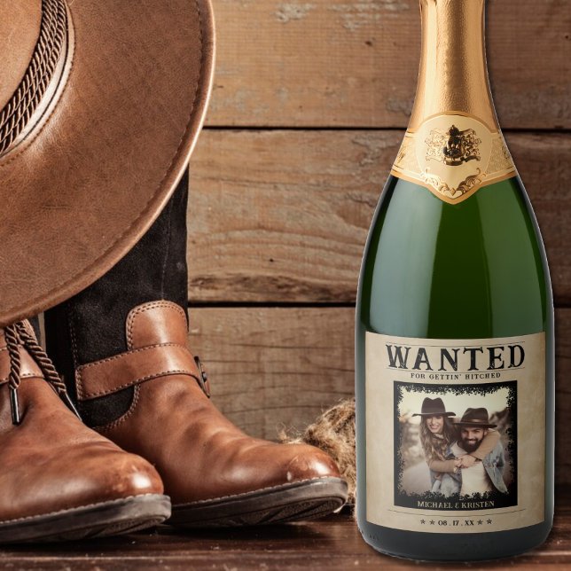 Vintage Photo Wanted Poster Wedding Sparkling Wine Label (Vintage Photo Wanted Poster Wedding Sparkling Wine Label)