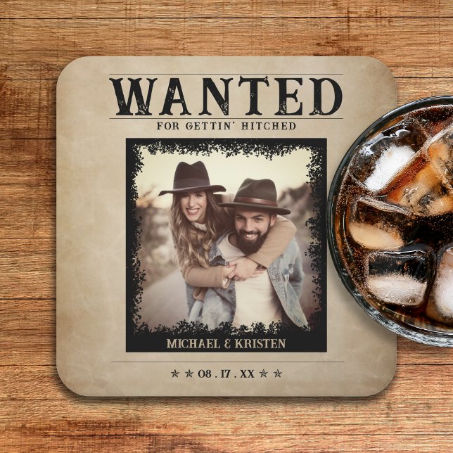 Vintage Photo Wanted Poster Wedding Square Paper Coaster (Vintage Photo Wanted Poster Wedding Square Paper Coaster
)