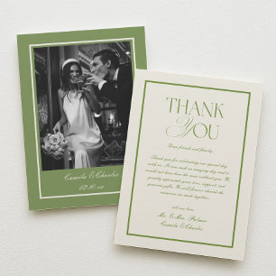 Vintage Photo White and Green Wedding Thank You Card