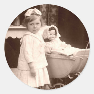 Vintage Photograph Child with Pram Classic Round Sticker