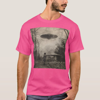 Vintage Photograph Girl Looking At A Ufo Over Her T-Shirt
