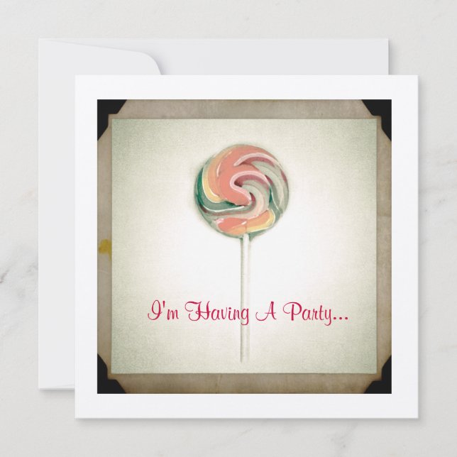 VINTAGE PHOTOGRAPH LOLLIPOP PARTY INVITATION (Front)
