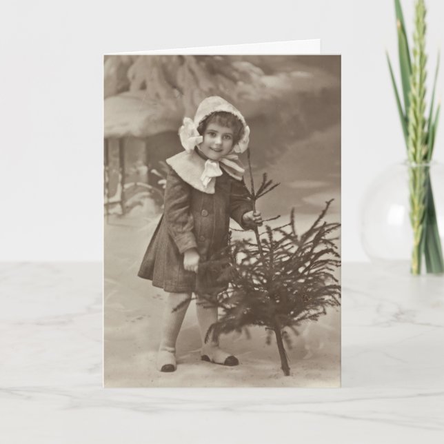 Vintage photograph of girl with a tree card (Front)