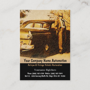 Vintage Photograph of Old Fashioned man and Car Business Card