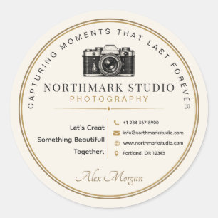 Vintage Photographer Branding  Elegant Studio Logo Classic Round Sticker
