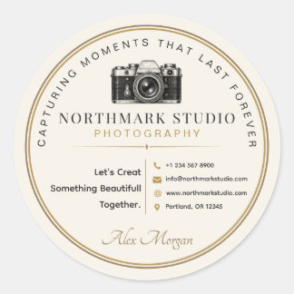 Vintage Photographer Branding Elegant Studio Logo Classic Round Sticker