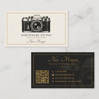 Vintage Photographer | Luxury Gold Camera QR Code Business Card