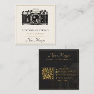 Vintage Photographer | Luxury Gold Camera QR Code Square Business Card