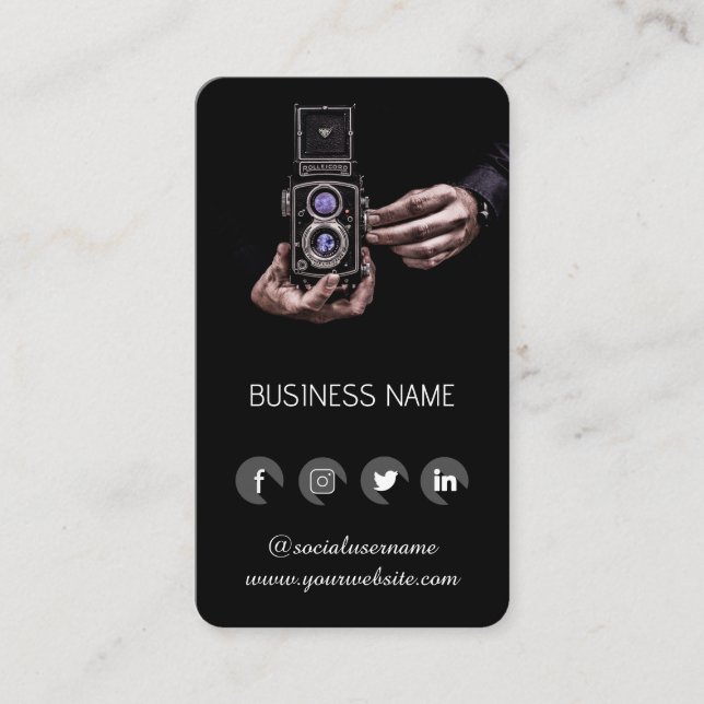Vintage photographer -Social Media QR Code   Business Card (Front)