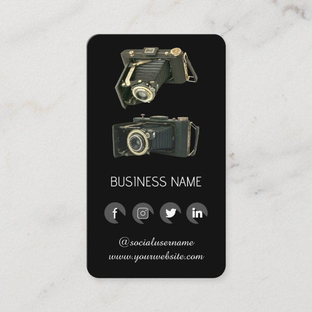 Vintage photographer -Social Media QR Code   Business Card (Front)