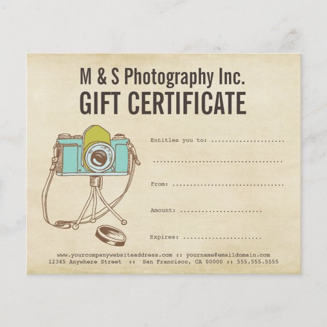 Vintage Photographers Gift Certificate Template (Front)